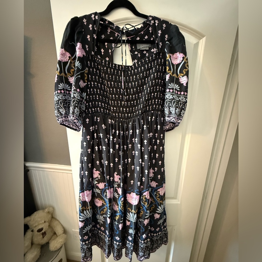 Anthropologie Black and Pink Floral Long Sleeve Dress